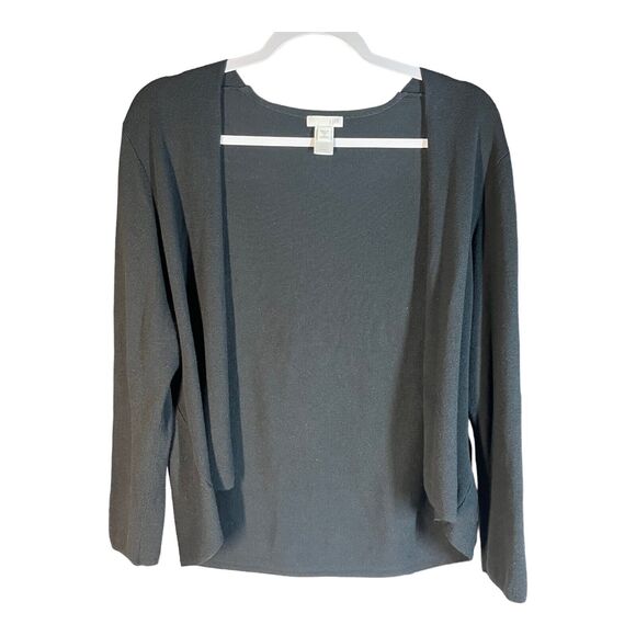 J Jill Black Cropped Open Cardigan Sweater 1X Cotton Rayon Staple Long Sleeve - Picture 1 of 7